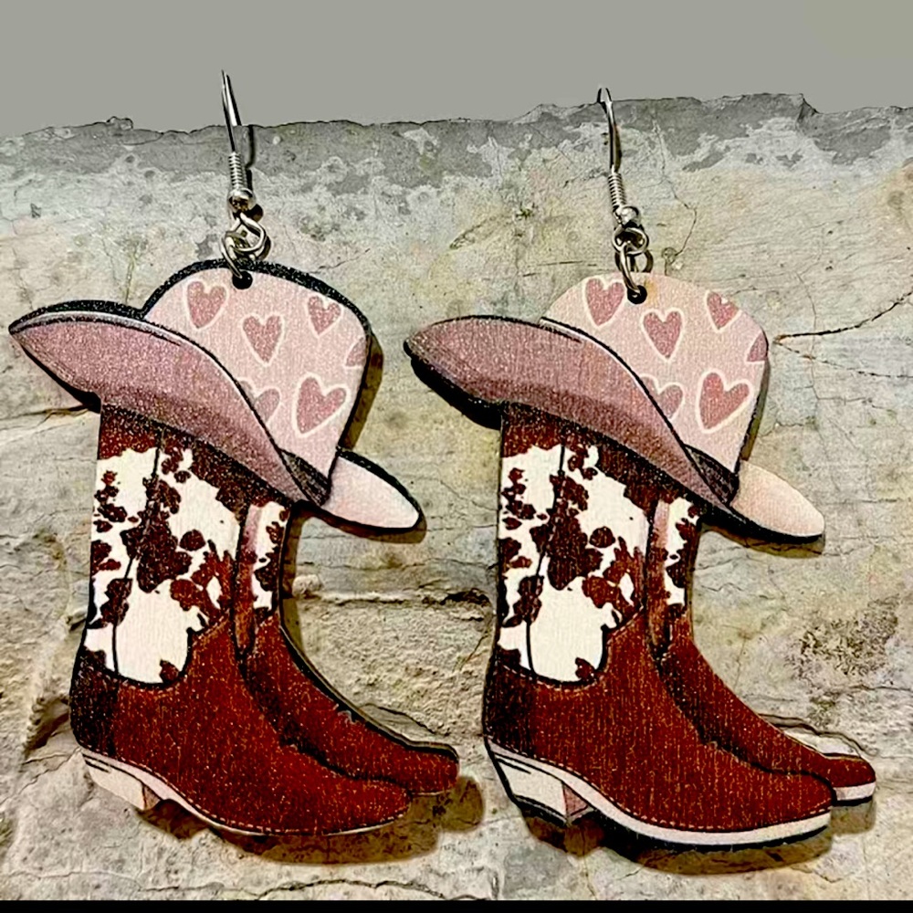 Cute wooden cowboy boot earrings